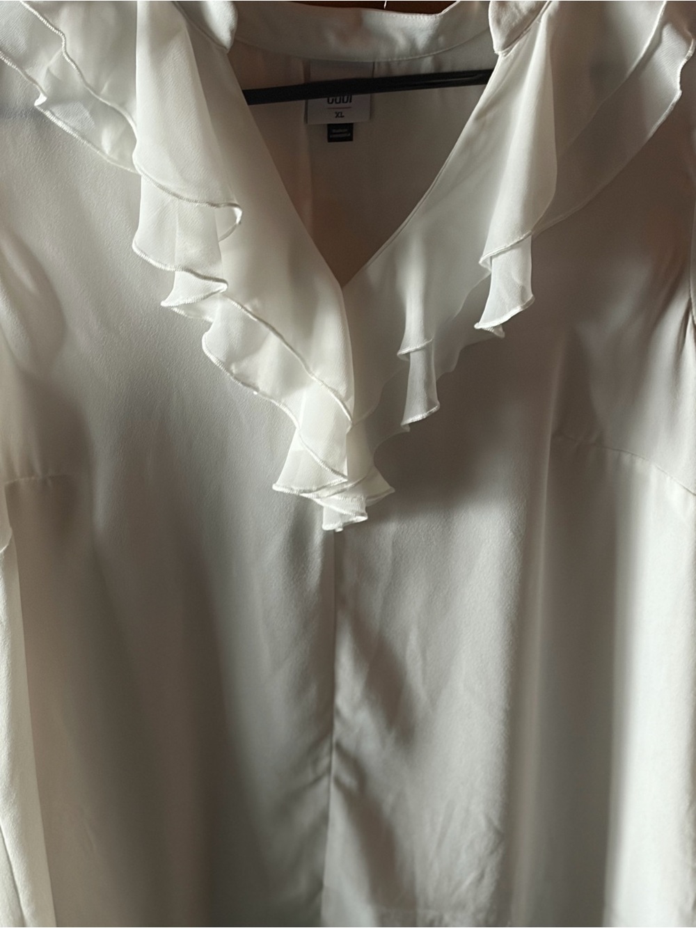 CAbi Cream Layered Ruffle V-Neck Blouse